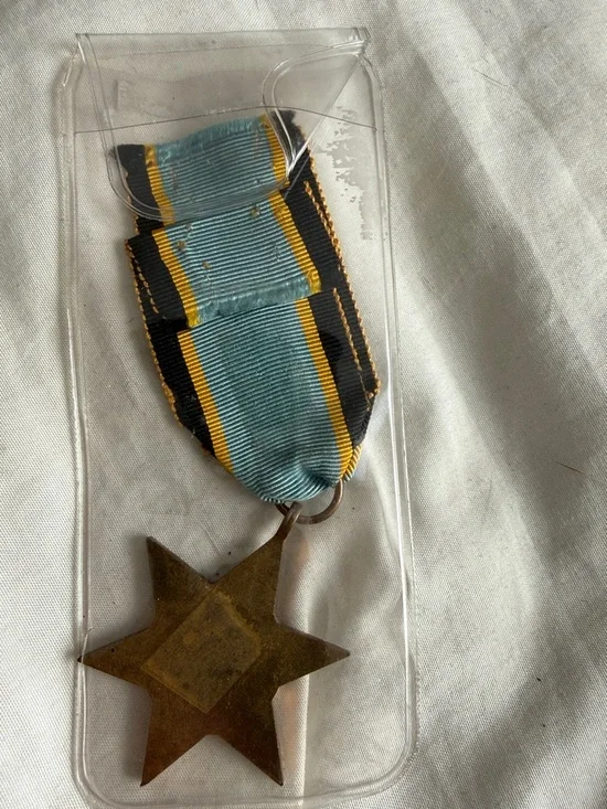 Vintage Star Medal with Blue, Black & Yellow Ribbon - Picture 2 of 2